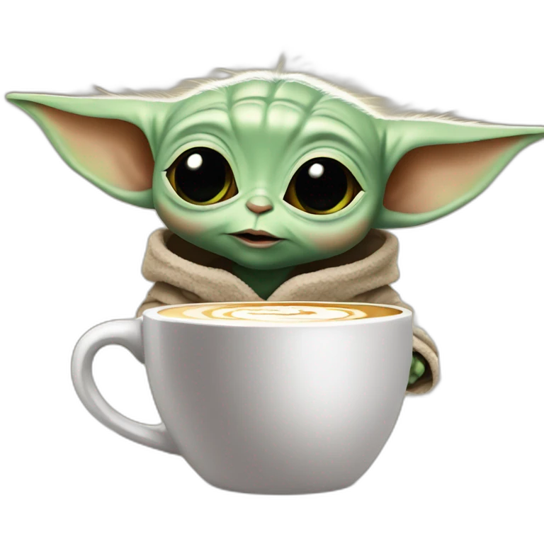 Baby yoda with a coffee Mu emoji
