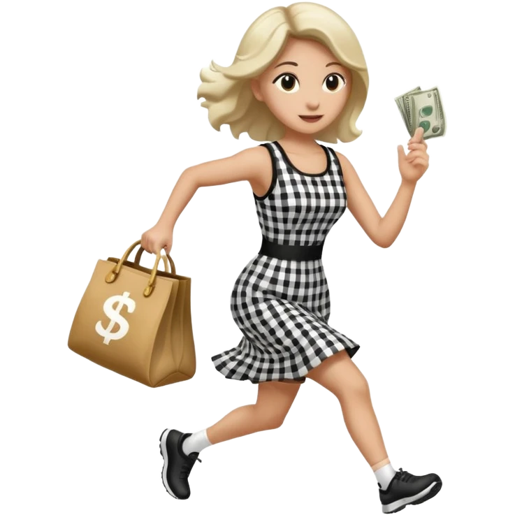 Robber running with Money bag black and white check dress emoji