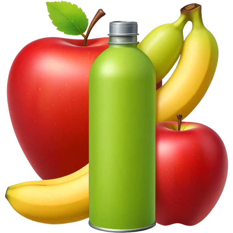gas can surrounded by an apple, banana, and grape emoji