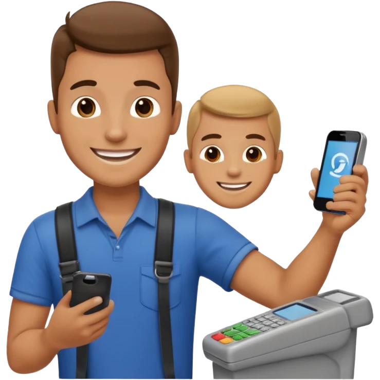 Draw a male tourist who pointed his phone to scan a QR code at a POS terminal. In the style of an Apple emoji emoji