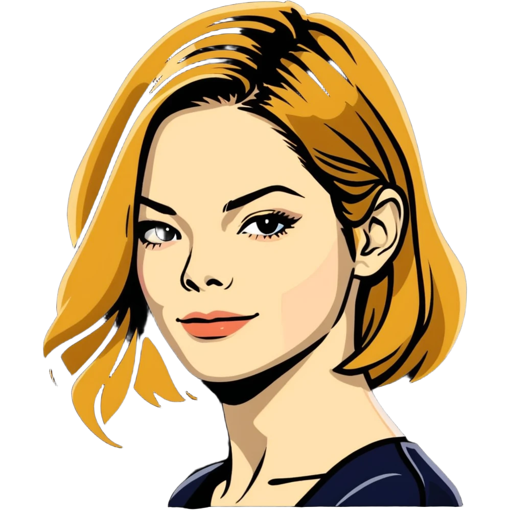Michelle Monaghan with honey blonde hair, elegant portrait emoji