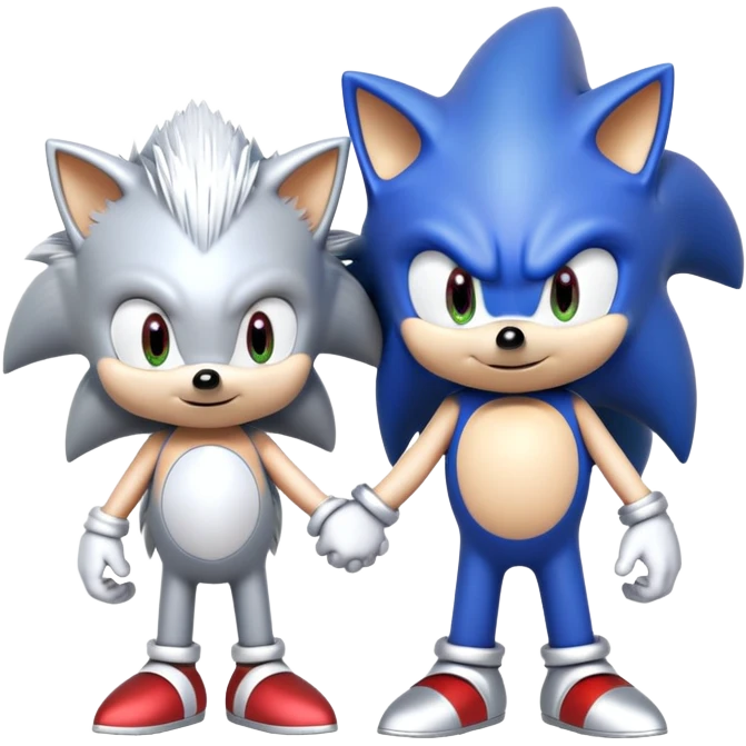 Sonic the Hedgehog, baby Sonic, and Silver the Hedgehog holding hands together emoji