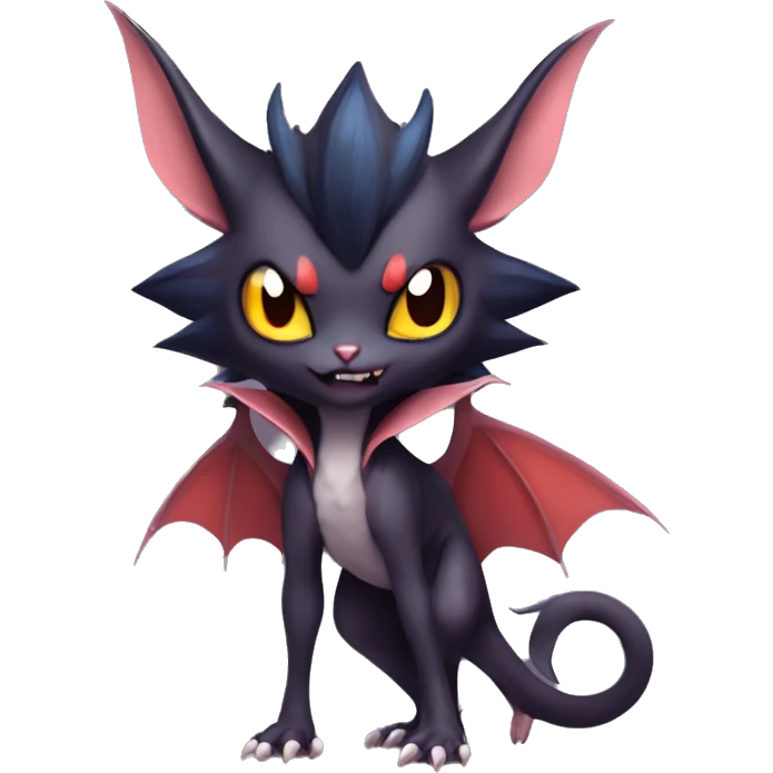  Kawaii Cute Cool Edgy Vampiric Beautiful Noivern-Nargacuga-Litten with big Bat Ears full body emoji