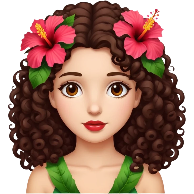 curly brunette with hibiscus in her hair  emoji