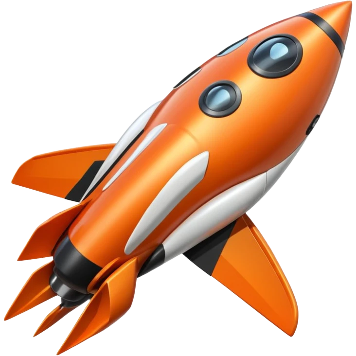 An orange, black and white rocket ship  emoji
