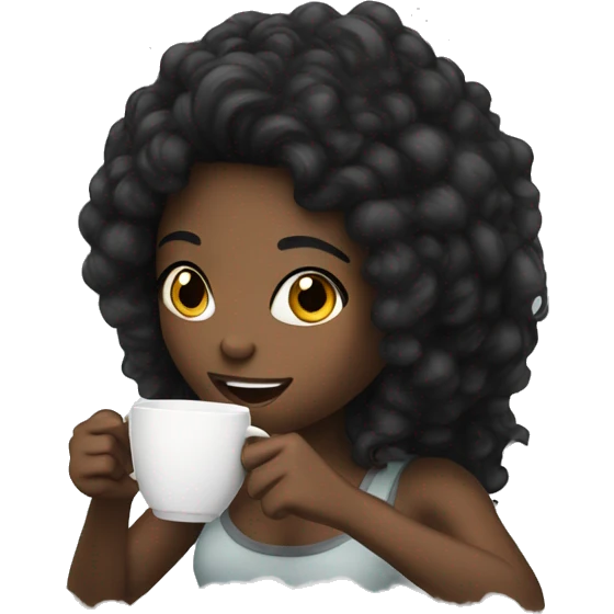 Black hair girl drinking coffee and the cup have clouds  emoji