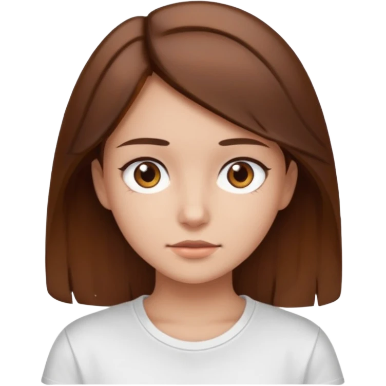 A Girl with Brown hair and Brown eyes with a t-shirt White. The t-shirt have un  emoji