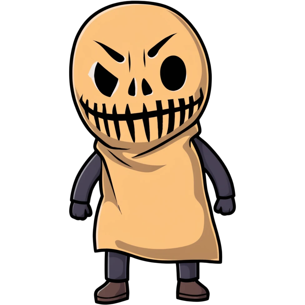 horror character with torn burlap sack mask, full body, spooky, ominous posture emoji