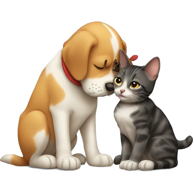 Dog kissing cat  emoji
