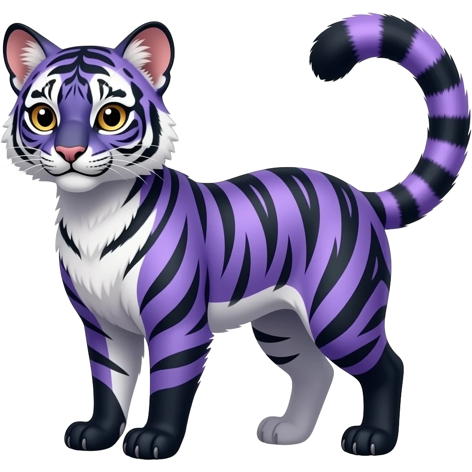 Cool colorful tiger-stripe-marked smooth silky furry beautiful realistic wild indigo and violet-purple and black and white Civet-Mankeulv-Genet-lemur-Vernid-Fakémon-hybrid emoji