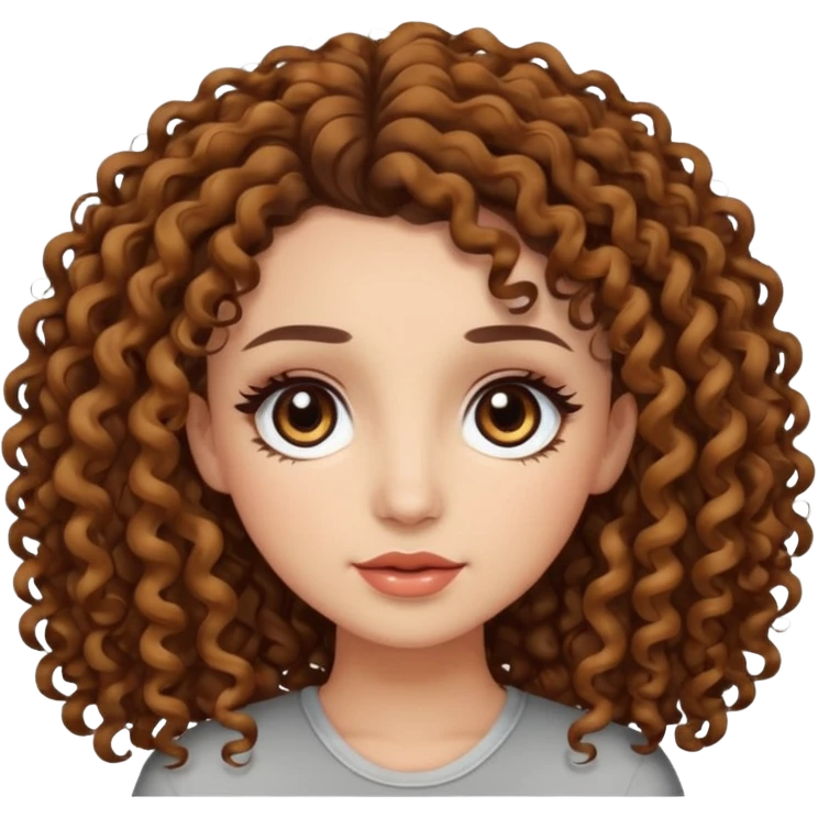 curly hair dark brown eyes and long lashes with and light  skin emoji