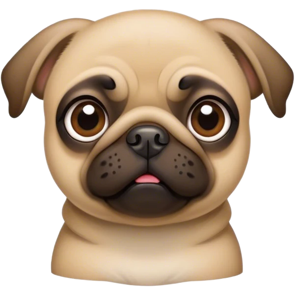 Cinematic Comical Fawn Pug Portrait Emoji, Head tilted dramatically with an exaggeratedly amused expression, featuring a glossy fawn coat with a smooth finish, wide, expressive dark eyes filled with playful disbelief, Simplified yet hilariously expressive features, highly detailed, glowing with a slightly sassy glow, high shine, dramatic yet playful, stylized with an air of cheeky mischief, bright and endearing, soft glowing outline, capturing the essence of a spirited and over-the-top companion, so meme-worthy it feels like it could side-eye its way into internet fame instantly! emoji