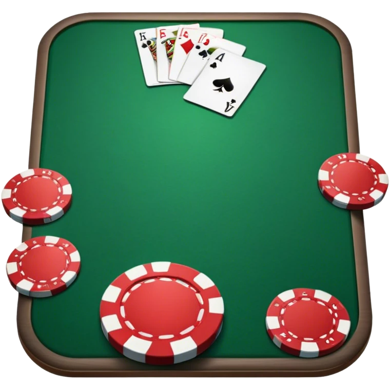 A photorealistic icon featuring playing cards and a stack of poker chips on a green felt table. Bright, detailed design with realistic textures and lighting. Transparent background, clearly symbolizing card games and strategy. emoji