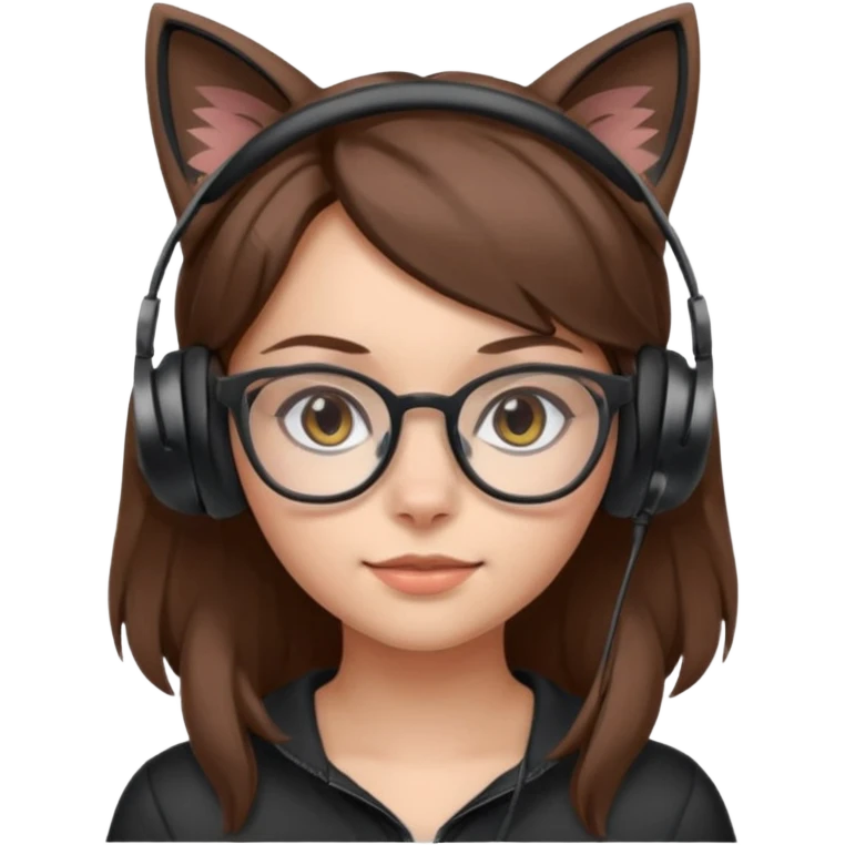 fille brune a lunette avec casque oreille de chat noir et gris sans boucle d'oreille emoji