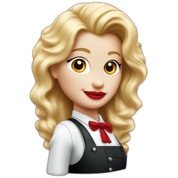 una cabeza de una chica rubia con el pelo largo apoyada sobre sus brazos con blusa de manga larga de color rojo al estilo de mr. monopoly emoji
