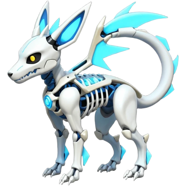 futuristic Skeleton-Cyborg-Manectric-Electrike-Lucio-Cubone-Umbreon-Marowak-Draco-Fakémon-hybrid-creature (full body), 4 legs emoji