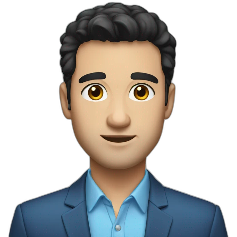 30 years old, man, caucasian, black hair, blue eyes, blazer, t-shirt, handsome emoji