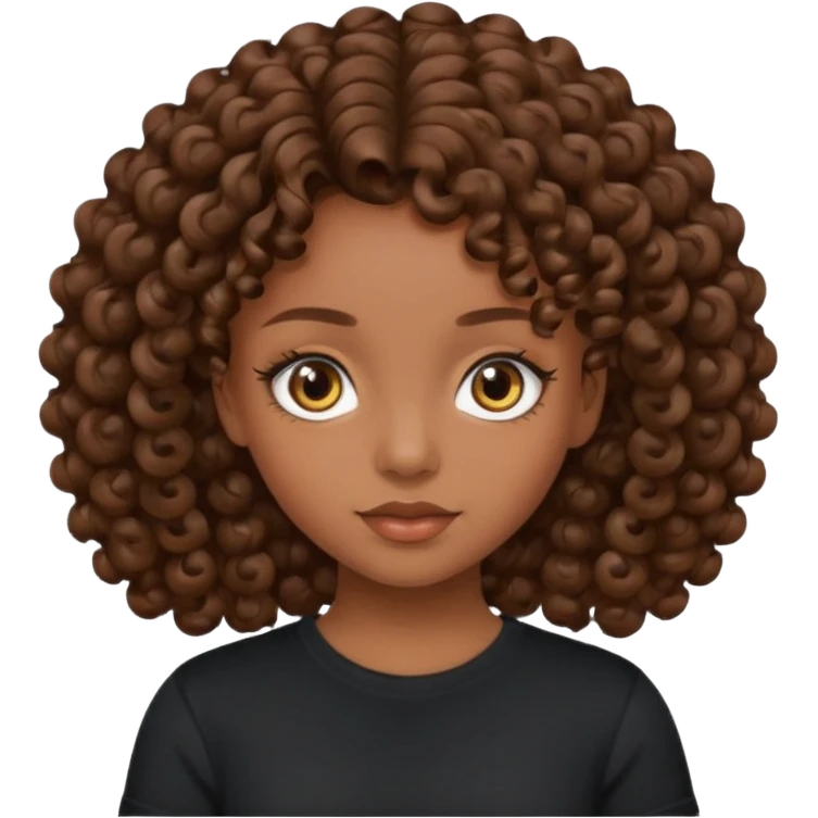 beautiful girl with brown hair and curls, with smocked eyes in a black T-shirt emoji