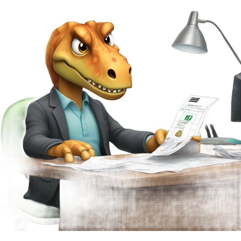 sad office dinosaur with receipt emoji