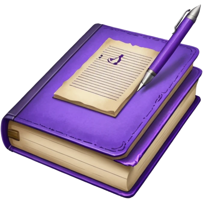 purple studying books with pen scattered emoji