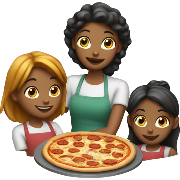 Three girls making pizza emoji