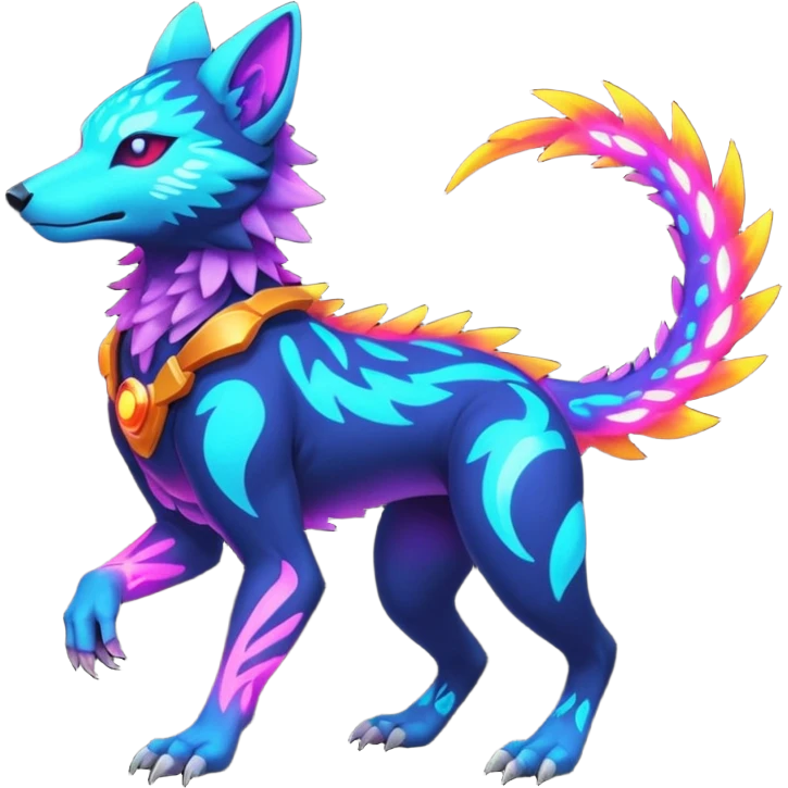 Neon Vibrant Pulsating Trail-glowing Chromatic Trico-Vernid-Protogen-Fionbri-fusion-hybrid, full body emoji