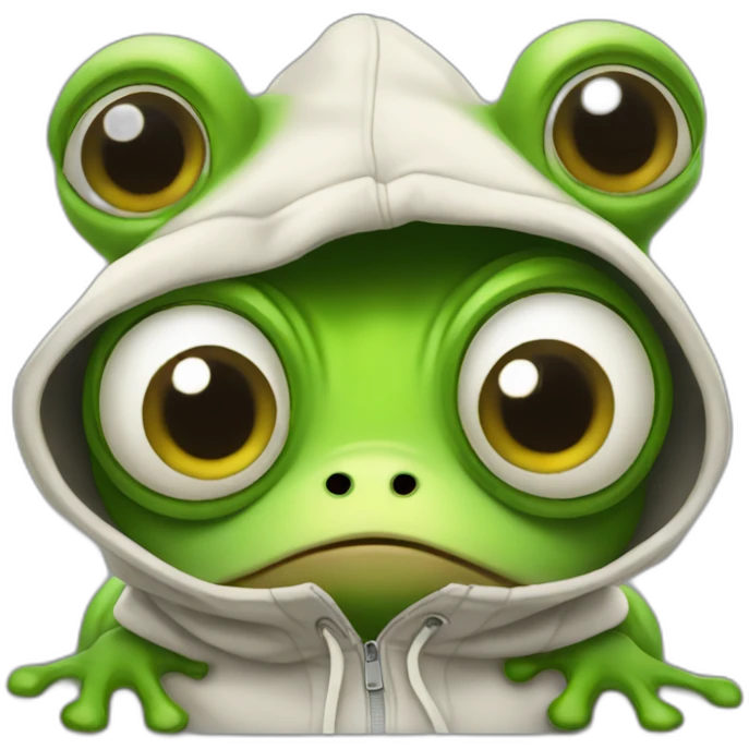 Frog wearing a hoodie with big eyes emoji