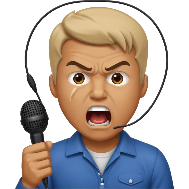 the male office manager yelling at her to stop with angry face while unpluggging her microphone cable standing up
 emoji