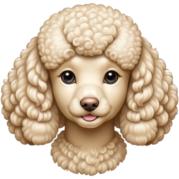 Cinematic Noble Cream Poodle Portrait Emoji, Poised and regal, with a refined, elegant build and a meticulously groomed, curly cream Fur, deep-set soulful warm eyes, Simplified yet sharp and sophisticated features, highly detailed, glowing with a soft, dignified glow, high shine, intelligent and graceful, stylized with an air of sophistication, focused and attentive, soft glowing outline, capturing the essence of a watchful and confident companion, so majestic it feels as though it could prance out of the screen with effortless authority! emoji