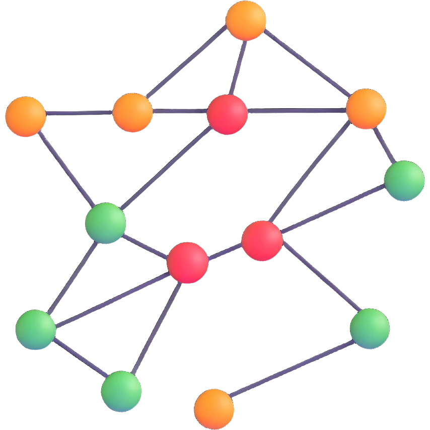 interconnected network diagram with arrows and nodes emoji