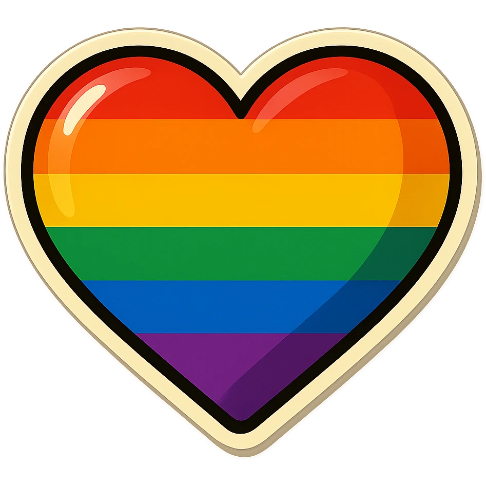 pride heart, bold outlines, vintage look, rainbow colors emoji