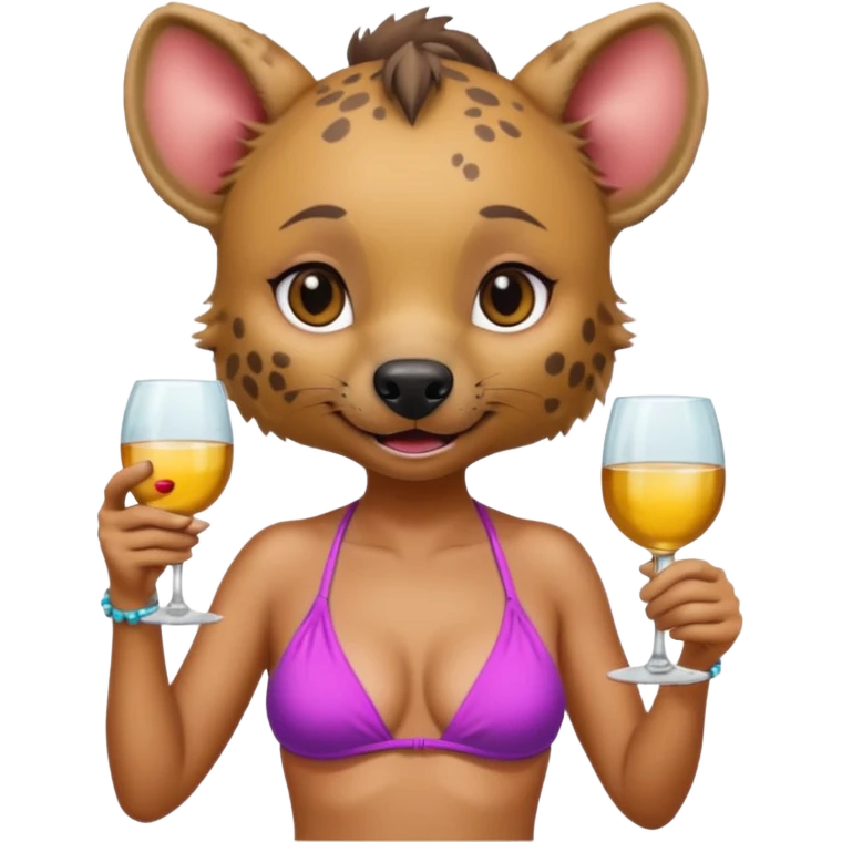 female hyena in bikini  with glass of wine emoji