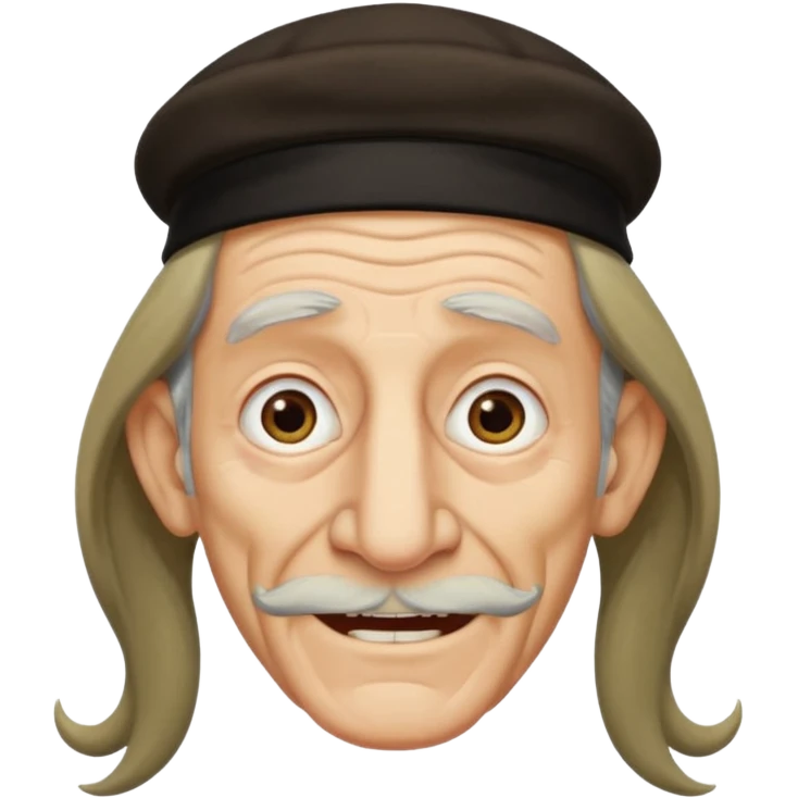 Jewish elderly man emoji with long hair on the sides and jewish hat, long big nose and crooked teeth emoji