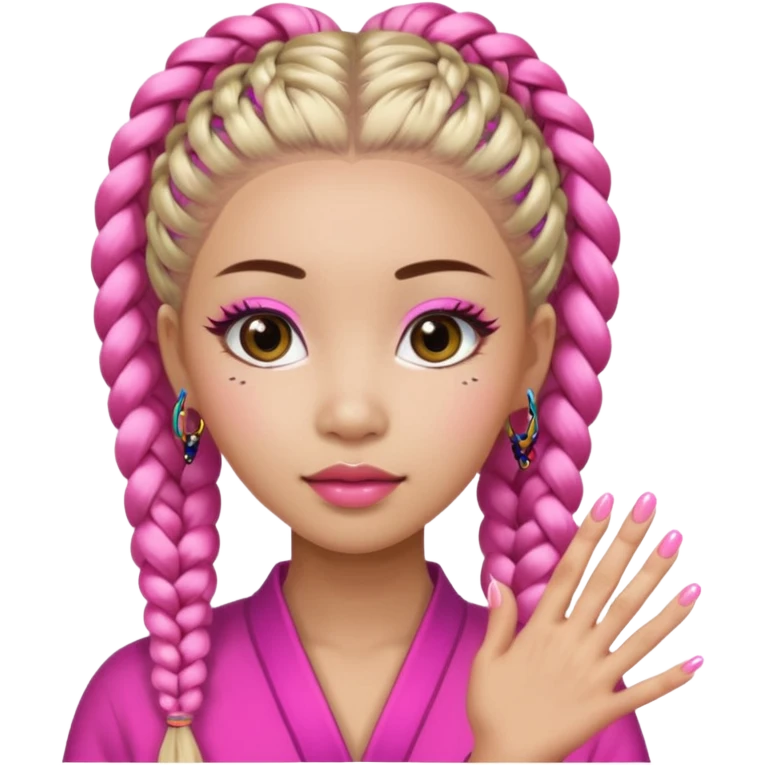 Une chinoise en Corée-du-Sud avec des faux ongles roses et des faux cils et des tresses africaines emoji