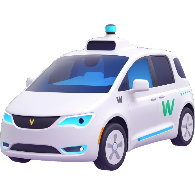 Waymo self-driving car, modern and clean, visible sensors and lidar, no background, 3D emoji style, Slack emoji ready emoji