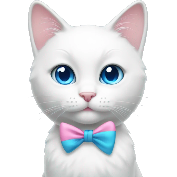 white cat with a pink bow and blue eyes emoji