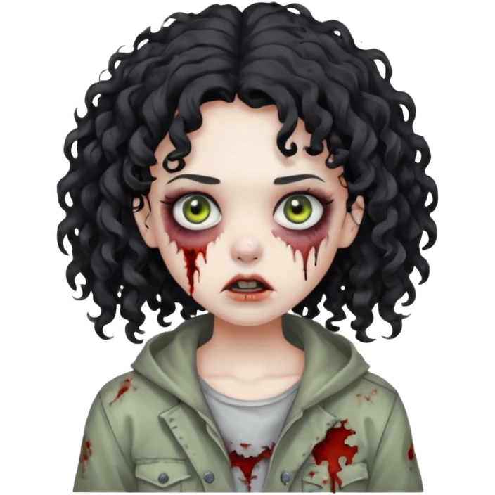 menina zumbi com cabelo cacheado preto emoji