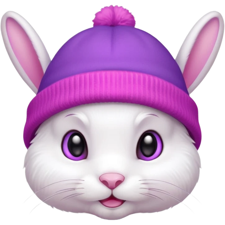 white Bunny wear a purrple benie hat emoji