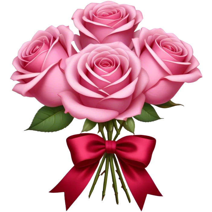 "A bouquet of Fairy Tale Pink roses tied with a flowing Ruby Red silk bow. The contrast of gentle pastels and deep crimson exudes elegance and charm." emoji