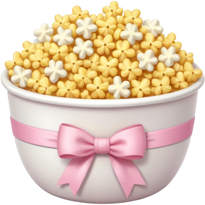 popcorn soft texture in white bowl with pink pastel bow emoji