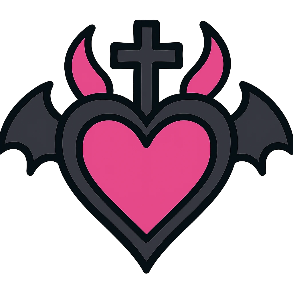 gothic heart, black and pink, vibrant toon style emoji