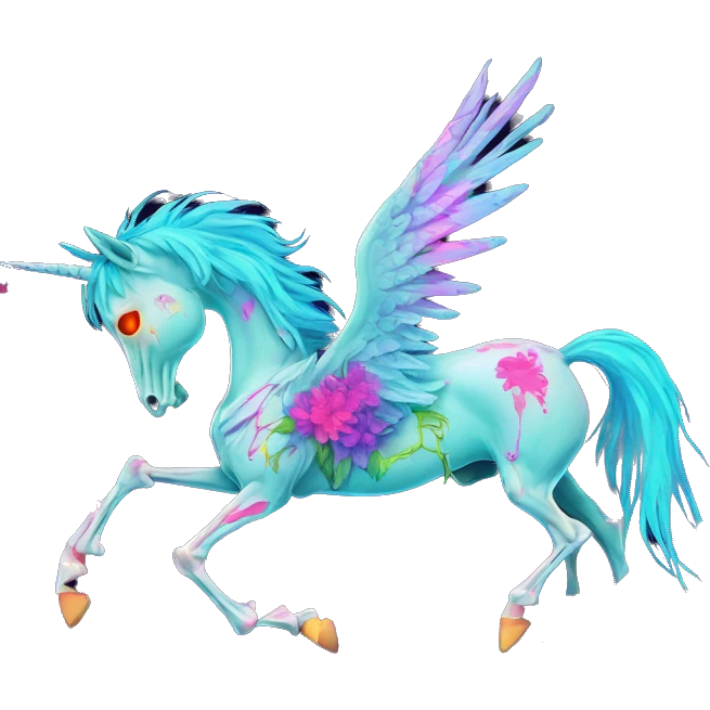 Neon Zombie Pegasus unicorn skeleton psychedelic flowers floral groovy art neon rave raving emoji