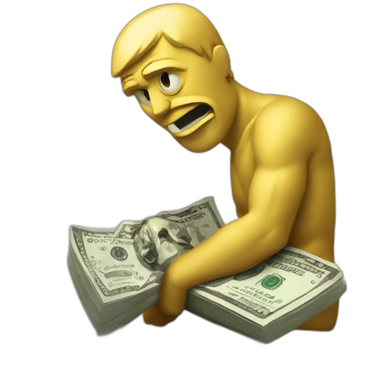 severe greece sculpture with dollar emoji