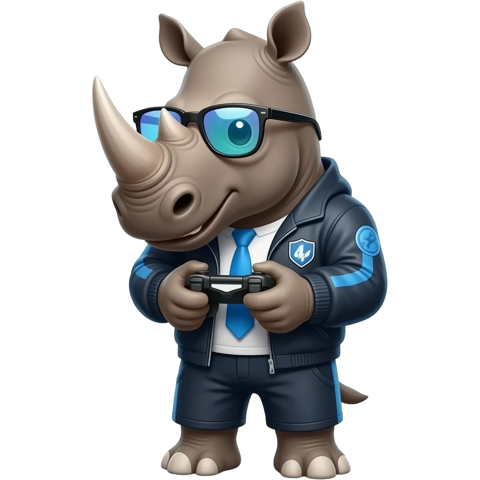 Rhino with a a pro gamer outfit with cool glasses playing video games emoji