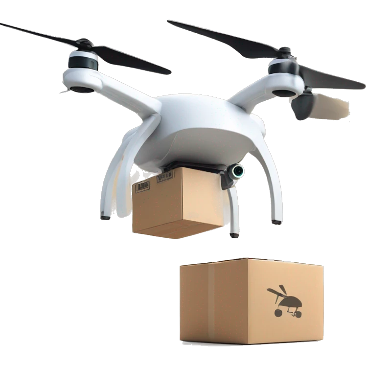 Delivery drone with a delivery box Nova Poshta logo emoji