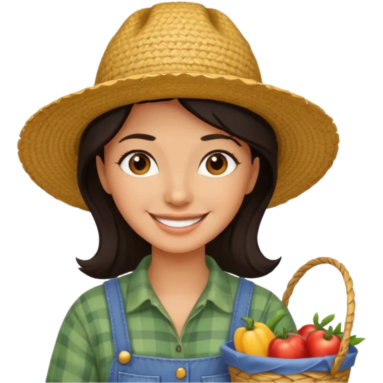 farmer dark hair woman with straw hat emoji