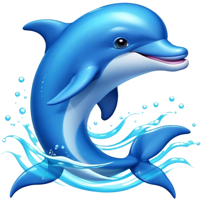 Cinematic Adorably Playful Dolphin Portrait Emoji, Bouncing joyfully through sparkling turquoise waves with a sleek, streamlined body of glossy blue skin, a wide, infectious smile, and bright, twinkling eyes that radiate pure delight, Simplified yet charmingly exuberant features, highly detailed, glowing with a radiant, bubbly aquatic glow, high shine, energetic and heartwarming, stylized with an air of whimsical ocean fun, soft glowing outline, capturing the essence of a super cute dolphin that seems ready to leap out of the screen spreading joy! emoji