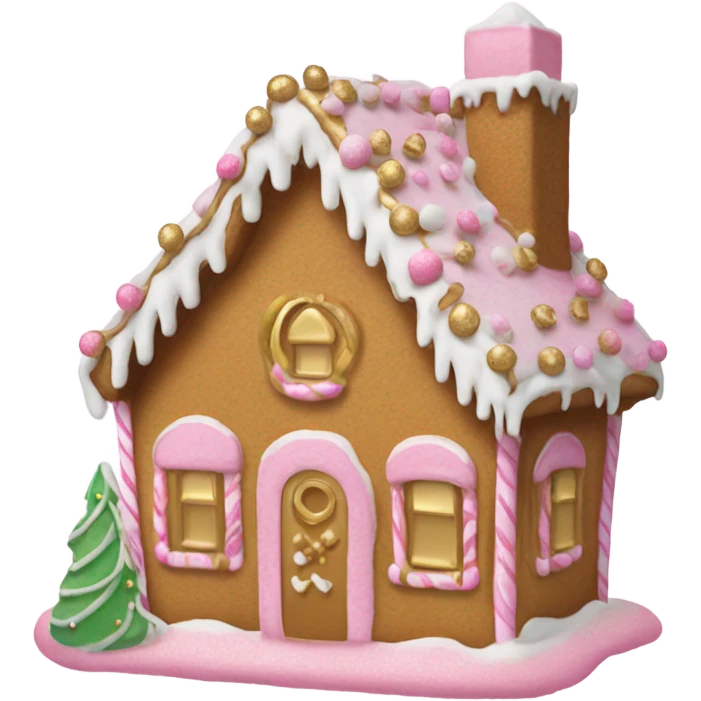 light pink and gold and white gingerbread house emoji