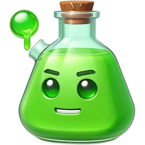 Clash of Clans aesthetic: Cinematic Playful Pixel 3D green health Potion Emoji, rendered in a 3D vector-style similar to standard emojis with minimal shading and bold, simplified shapes. A compact, distinct form with signature details, softly glowing with a pixelated adventure charm. Simplified yet unmistakably iconic, highly detailed and consistent, glowing with a soft radiance and high shine. Stylized with a touch of classic pixel-art charm and a soft glowing outline, capturing the essence of a beloved gaming relic with a friendly, playful manner! emoji