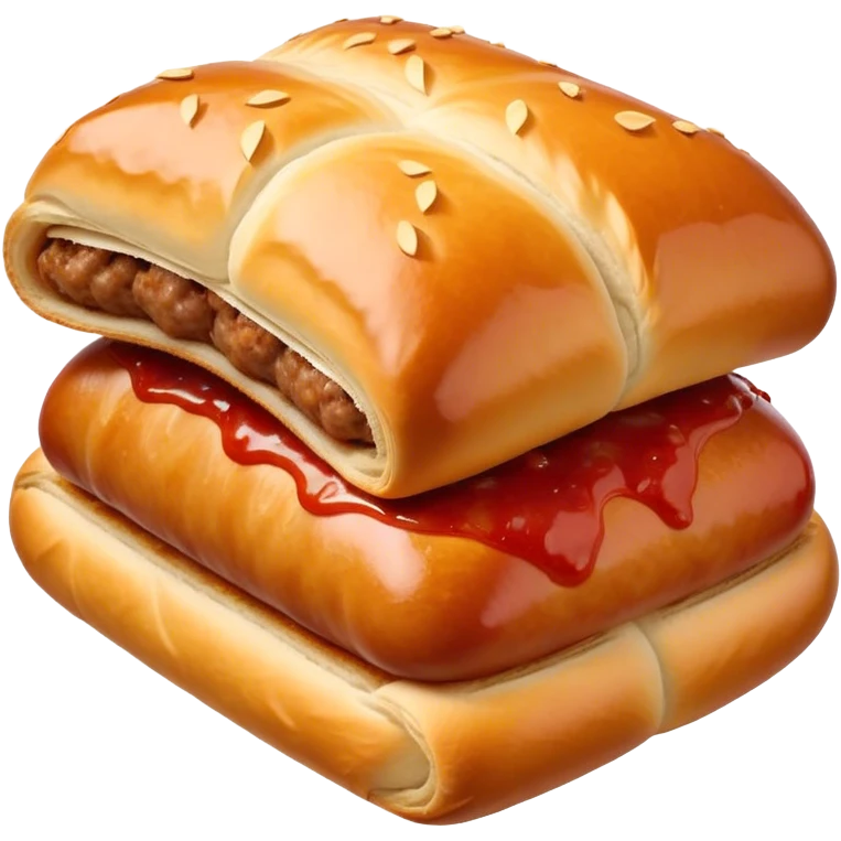 a sausage roll with a line small amount of tomatoe sauce on top emoji